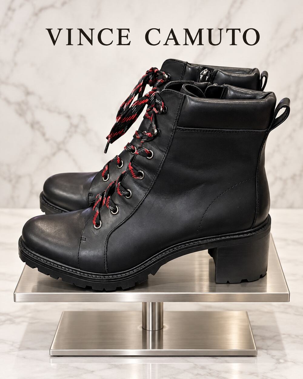 Vince Camuto Gaviana Black Lace-Up Combat Boots Women’s 9.5M EU 41